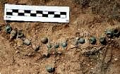 Los arqueólogos encuentran un collar completo en Bílbilis. El colgante tiene treinta cuentas gallonadas de color azul turquesa